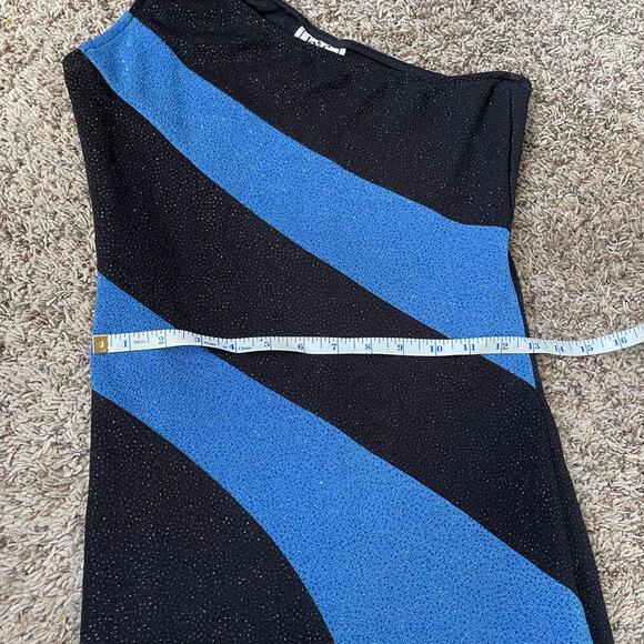 Vintage Water Signs Blue Black One Shoulder Sparkly Formal Maxi Dress Gown M - Picture 11 of 16